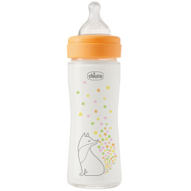 Пляшечка скло Chicco PERFECT Easy, 240 мл, соска силікон, 0 м+ Помаранчевий