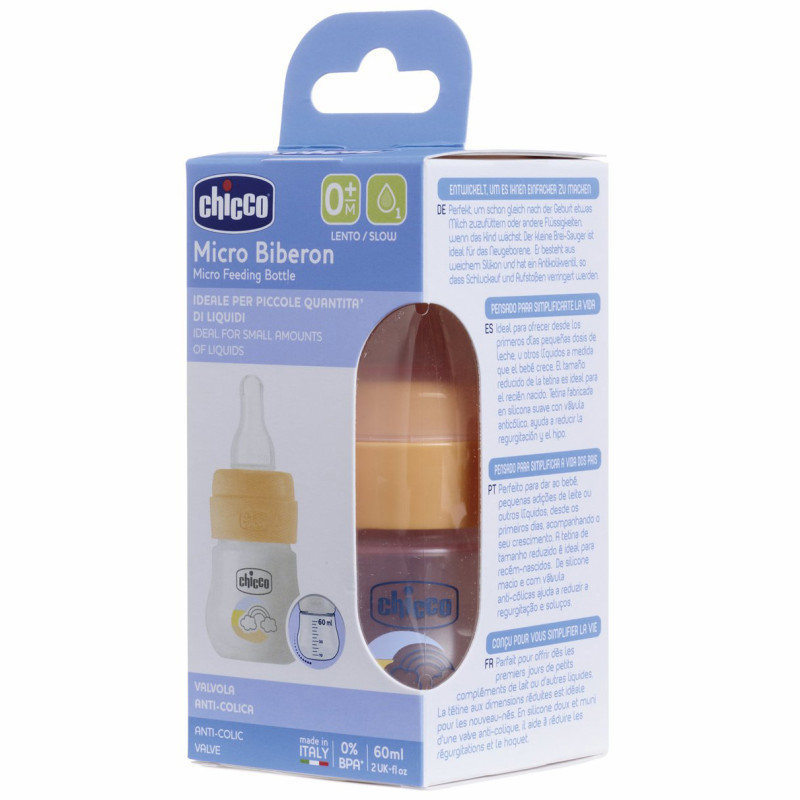 Пляшечка пластик Chicco Micro, 60 мл, соска силікон, 0м+