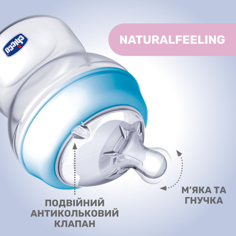 Пляшечка пластик Chicco Natural Feeling NEW, 150 мл, 0м+ Синій