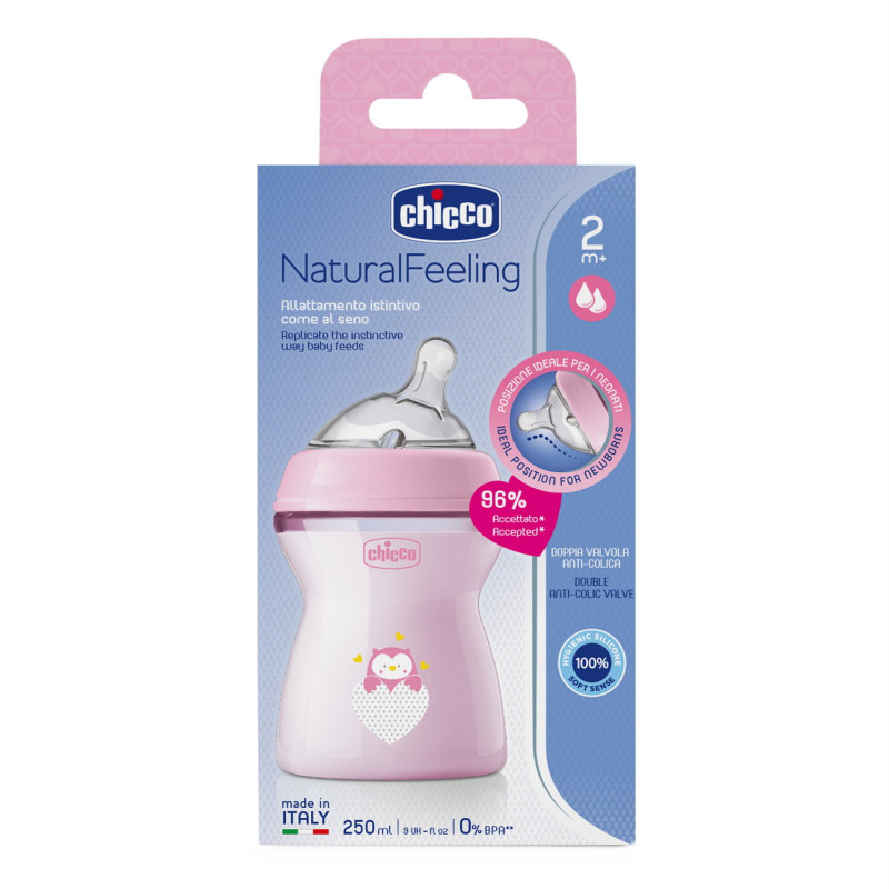 Пляшечка пластик Chicco Natural Feeling NEW, 250 мл, 2м+ Рожевий