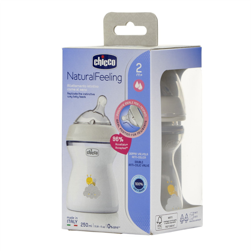 Пляшечка пластик Chicco Natural Feeling NEW, 250 мл, 2м+ Білй