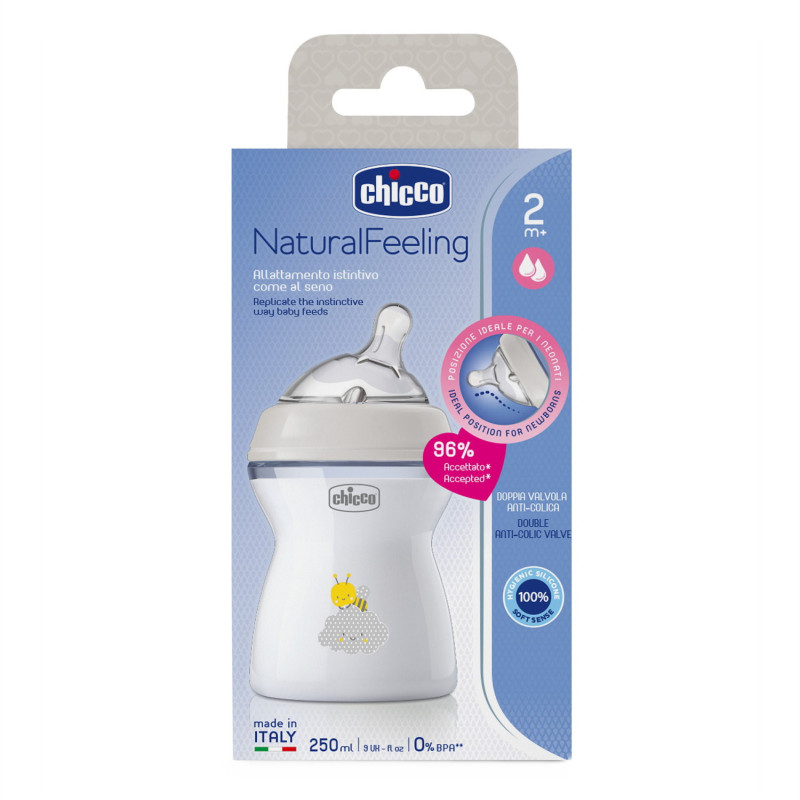 Пляшечка пластик Chicco Natural Feeling NEW, 250 мл, 2м+ Білй