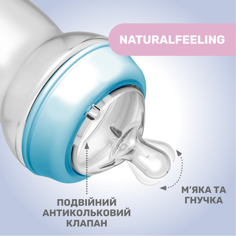 Пляшечка пластик Chicco Natural Feeling NEW, 330 мл, 6м+ Синій