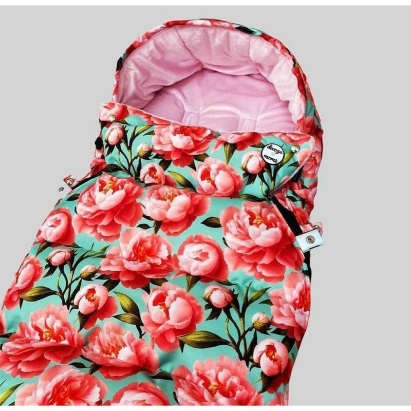 Зимовий футмуф на коляску Decoza Moms Піони на м'ятному