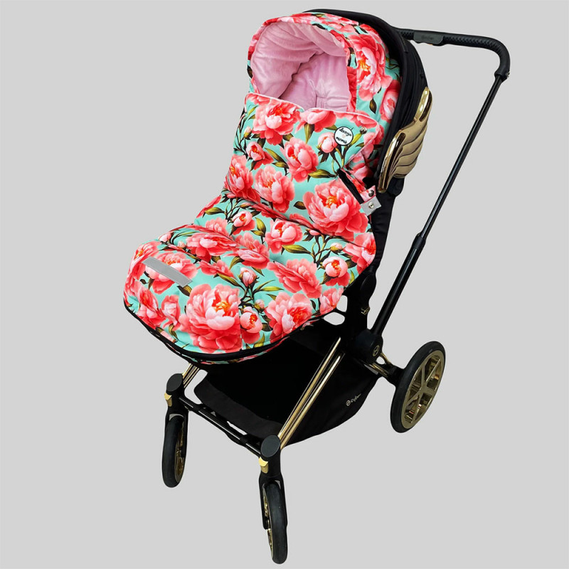 Зимовий футмуф на коляску Decoza Moms Піони на м'ятному