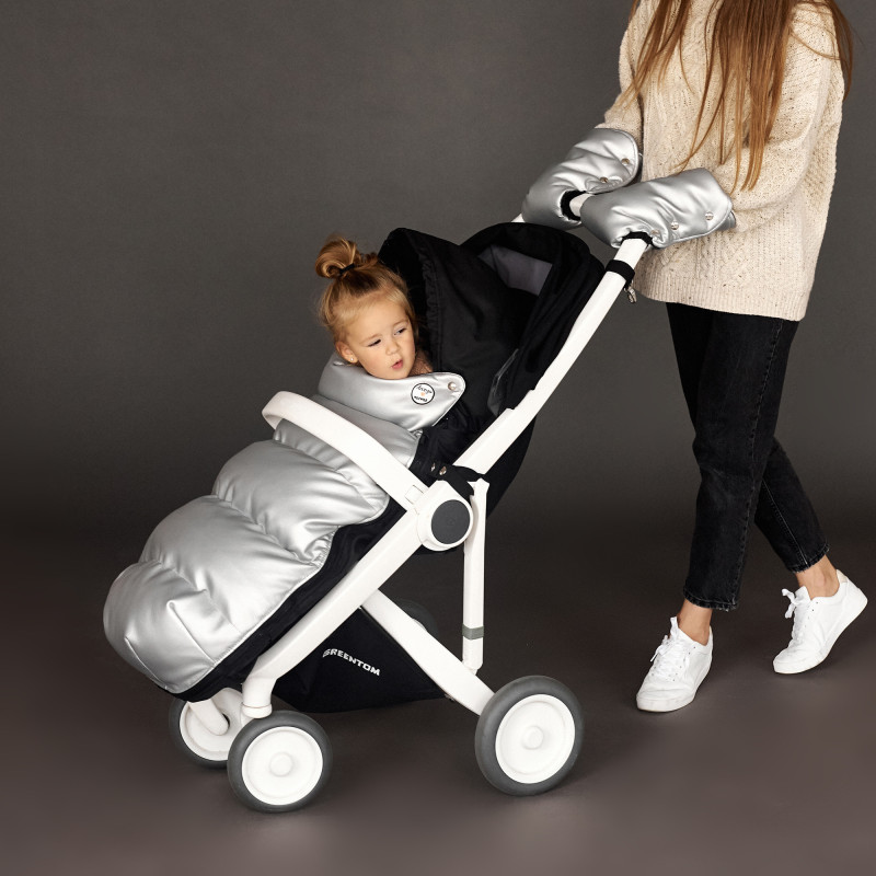 Зимовий футмуф на візок Теплик Чорний оксфорд і Срібна екошкіра Decoza Moms futmuf120-O072-K008-pl001 120х47 см