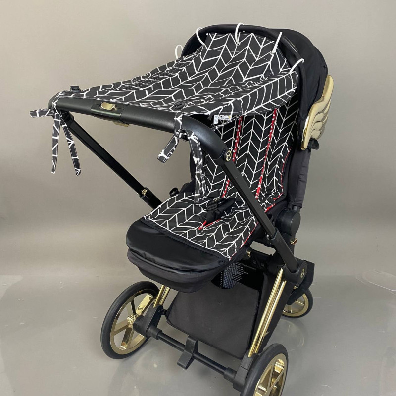 Бавовняний матрасик латекс Чорна геометрія і серця Decoza Moms MatsL3590-B220-B806