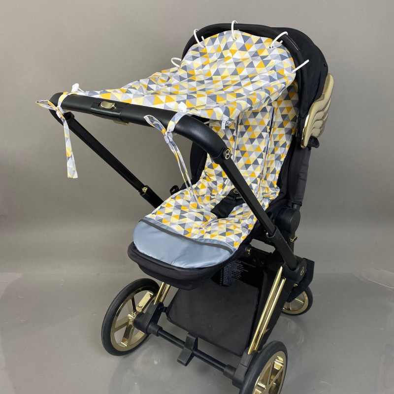 Бавовняний матрасик латекс Ретро авто і жовті трикутники Decoza Moms MatsL3590-B536-B490