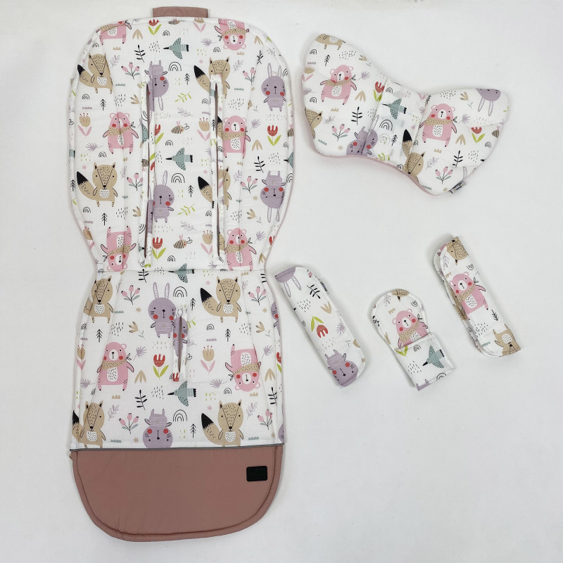 Накладки на ремені безпеки в коляску Звірі рожеві Decoza moms Nakladkavis-S016