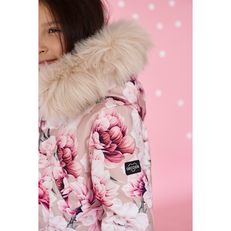 Зимова парка-трансформер Квіти на бежевому Decoza Мoms parkazim128134-OP32-pl04 128-134 см
