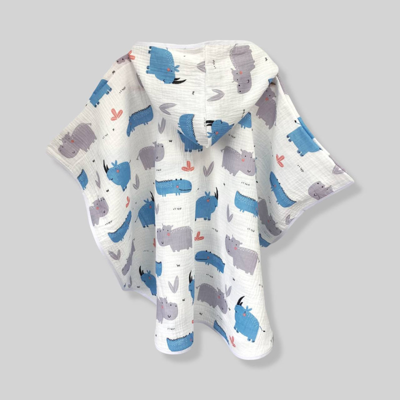 Пончо муслінове дитяче Звірі сіро блакитні Decoza Moms poncho-ms039