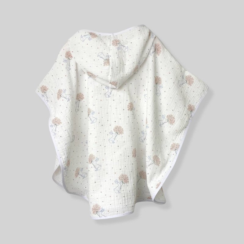 Пончо муслінове дитяче Зайки з квітами Decoza Moms poncho-ms042