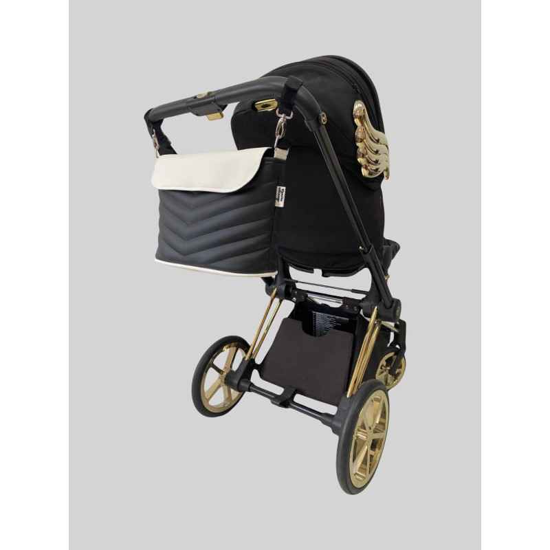 Сумка на коляску Чорна і біла екошкіра ялинка Decoza Moms S-К001-K004-E