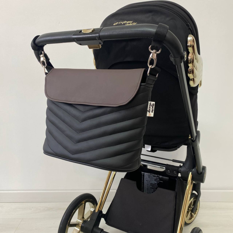 Сумка на візок Темно коричнева та чорна екошкіра Decoza Moms S-K001-K005-Е-M