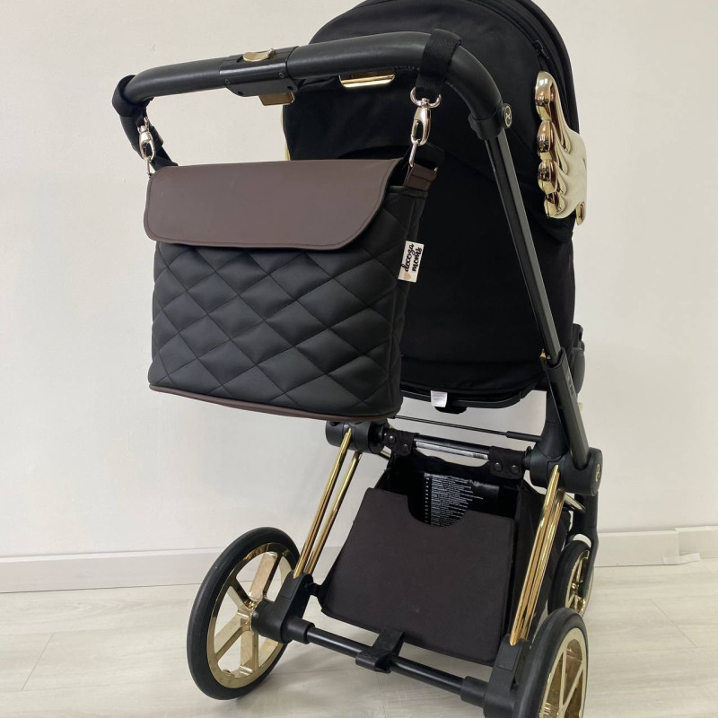 Сумка на візок Темно коричнева та чорна екошкіра Decoza Moms S-K001-K005-R