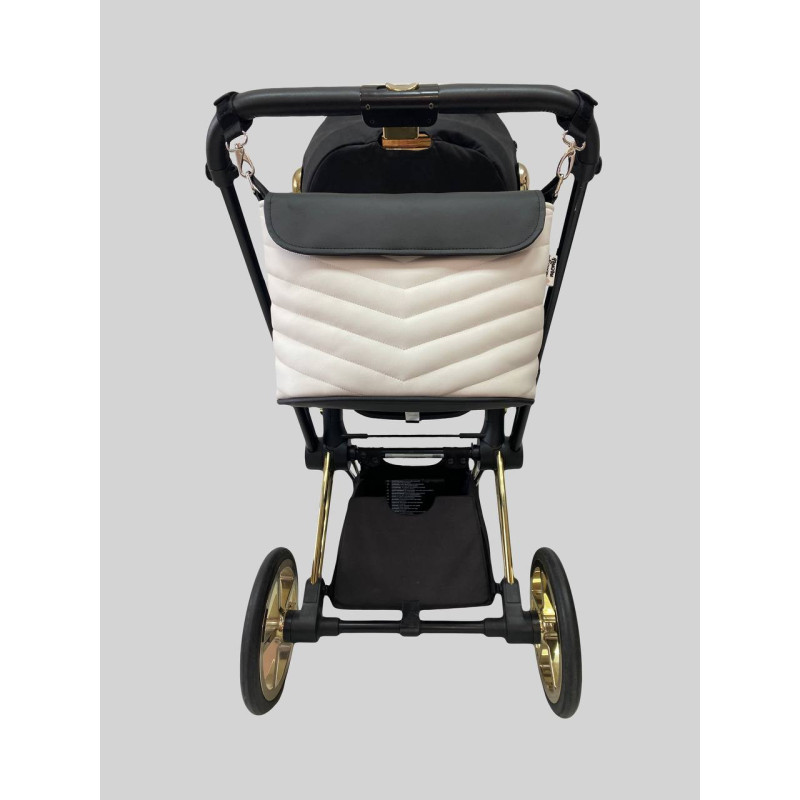 Сумка на коляску Біла і чорна екошкіра ялинка Decoza Moms S-K004-К001-E-M