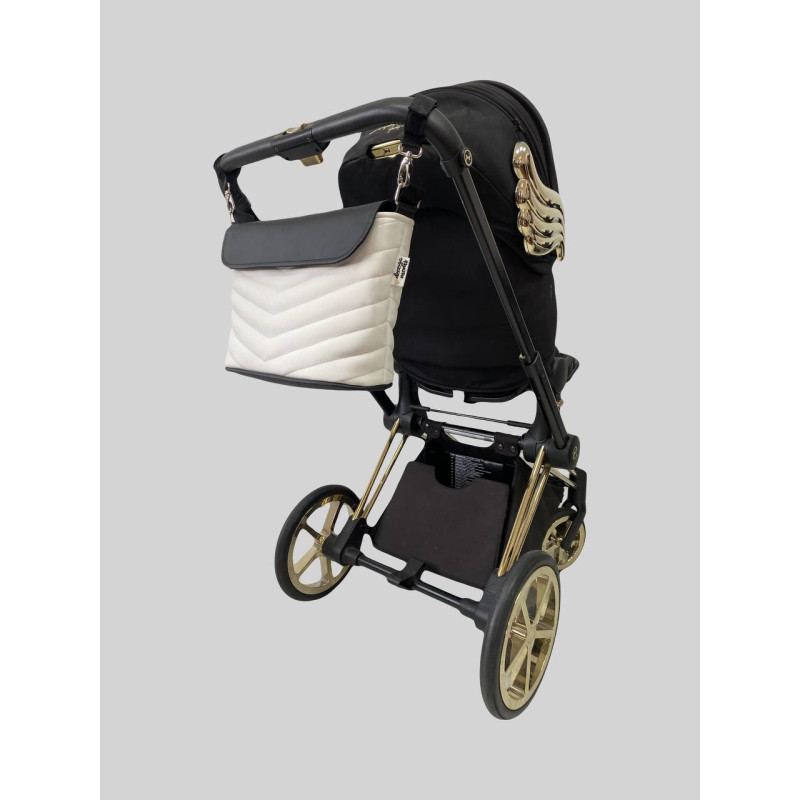 Сумка на коляску Біла і чорна екошкіра ялинка Decoza Moms S-K004-К001-E-M