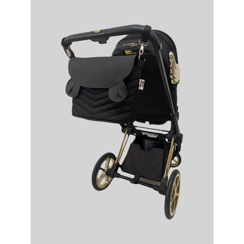 Сумка на візок Чорний оксфорд та чорна екошкіра вушка Міккі Decoza Moms S-O072-K001-E-EM