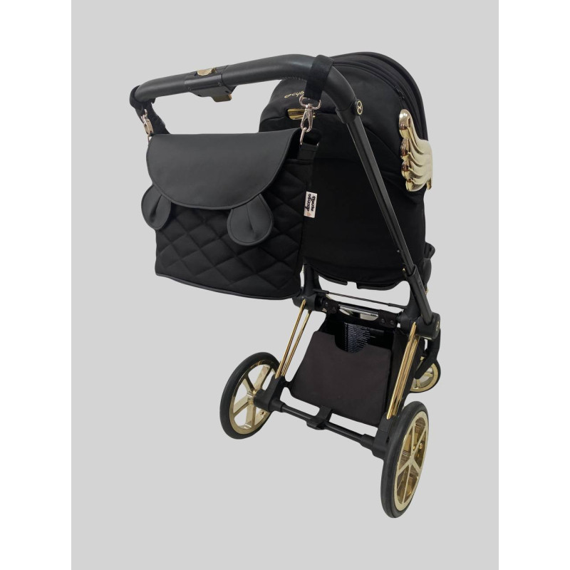 Сумка на візок Чорний оксфорд та чорна екошкіра вушка Міккі Decoza Moms S-O072-K001-R-EM