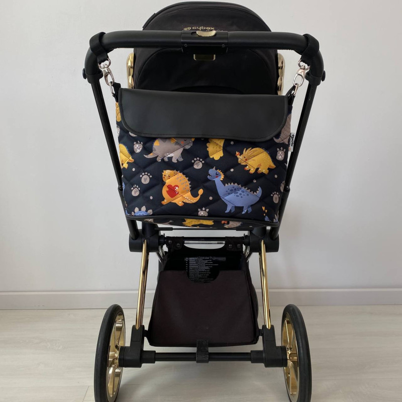 Сумка на візок Діно жовті і Чорна екошкіра Decoza Moms S-OP001-K001-R-М