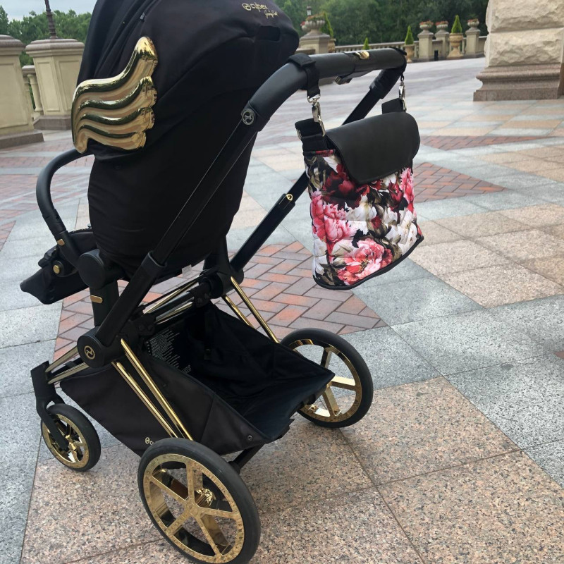 Сумка на візок Піони та чорна екошкіра Decoza Moms S-OP013-K001-E