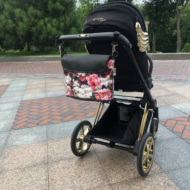 Сумка на візок Піони та чорна екошкіра Decoza Moms S-OP013-K001-E-M