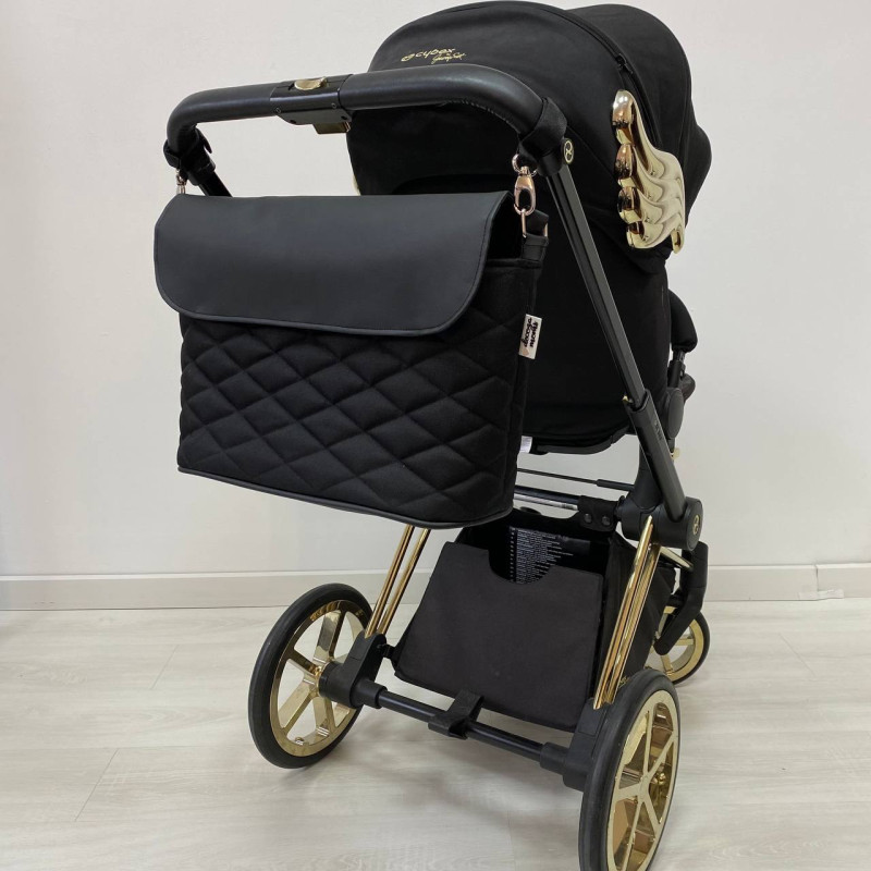 Сумка на візок велика чорний оксфорд і чорна екошкіра Decoza Moms Sb-K001-O072-R