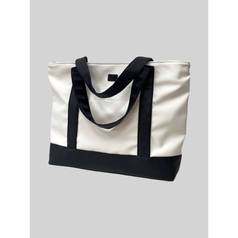 Сумка Тоут максі Біла і чорна екошкіра Decoza Moms shopNewL-K004-K001