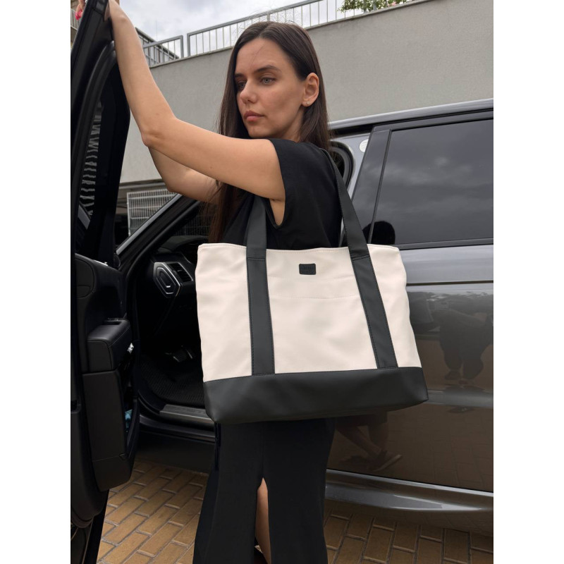 Сумка Тоут максі Біла і чорна екошкіра Decoza Moms shopNewL-K004-K001
