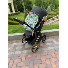 Бавовняна шторка на коляску Фламінго на чорному Decoza Moms Shtorka-B220