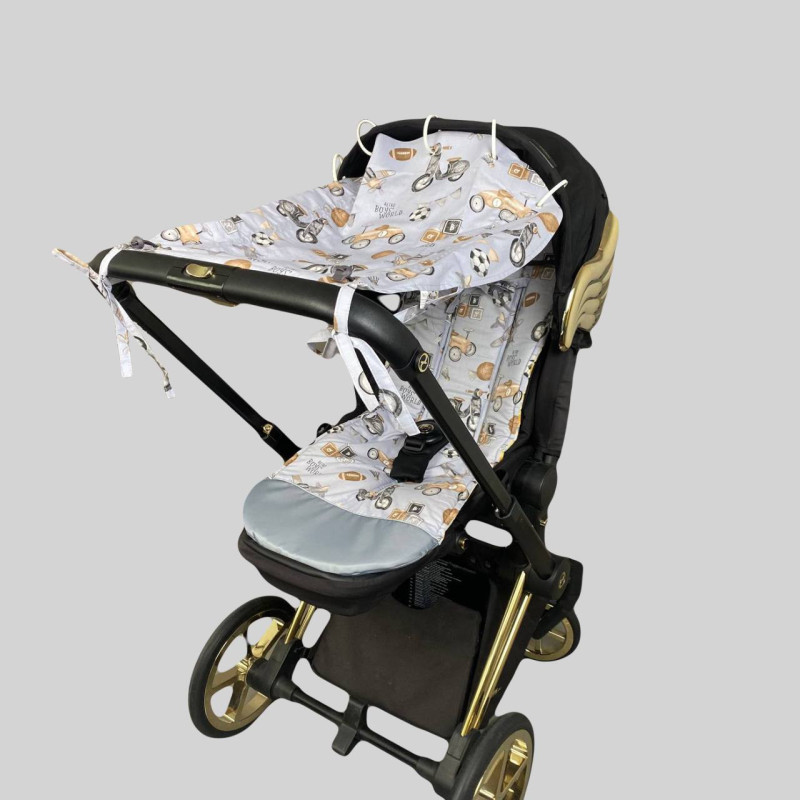 Бавовняна шторка на коляску Ретро авто Decoza Moms Shtorka-B490