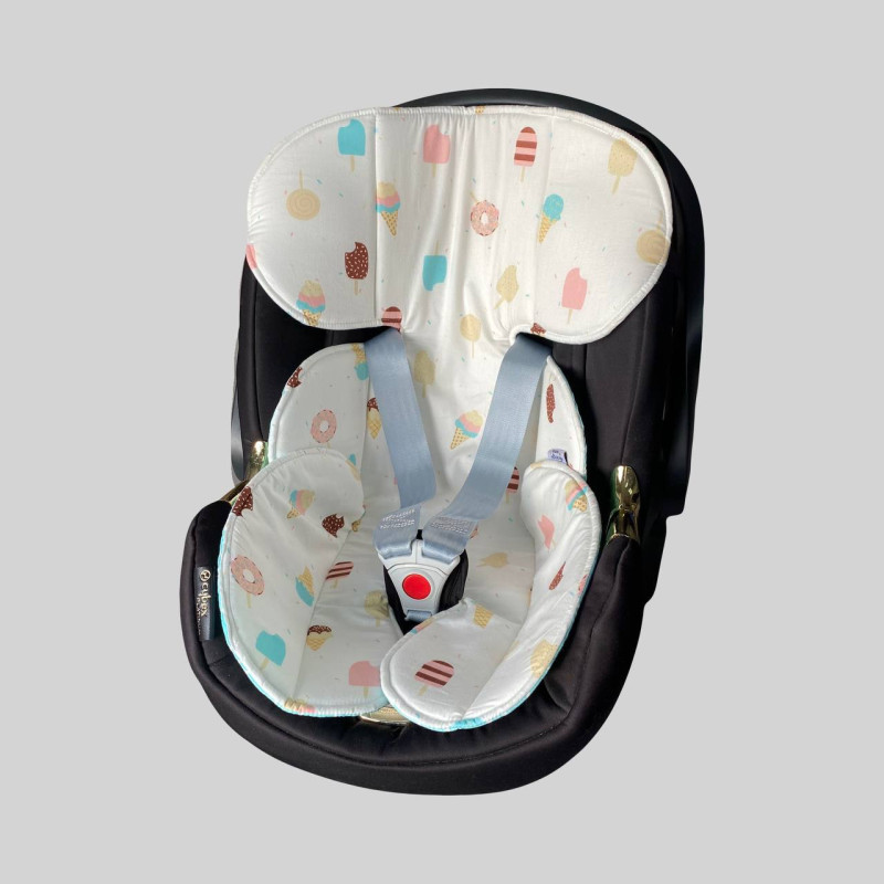 Вкладиш в автолюльку 0+ Десерти і блакитна геометрія Decoza Moms WO-S002-B141