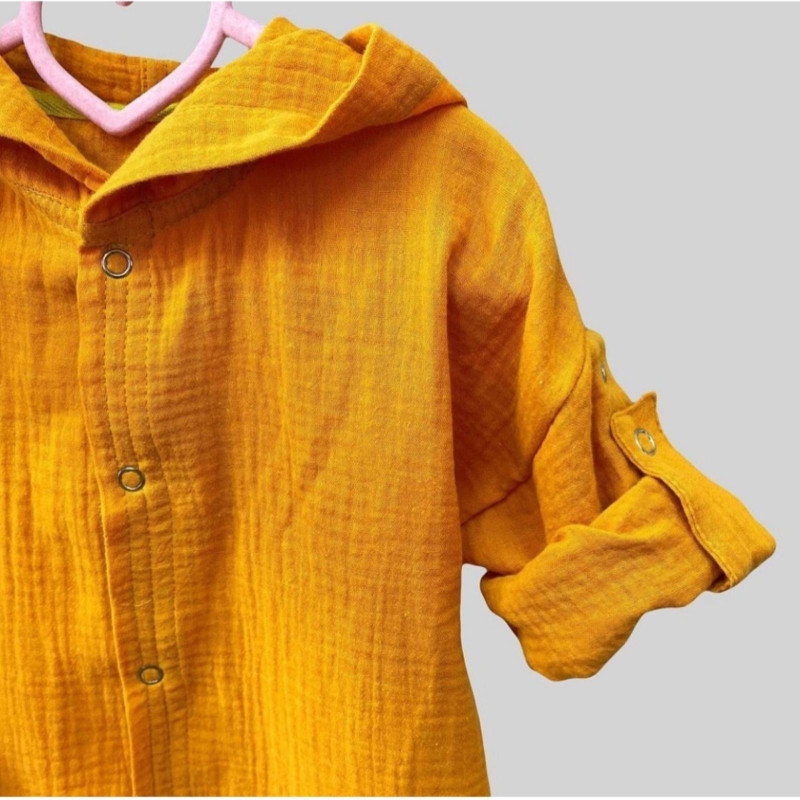 Мусліновий дитячий халатик на кнопках Гірчиця Decoza moms XL128146-ms014 128-146