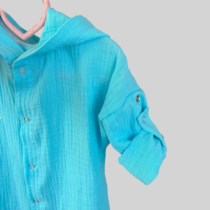 Мусліновий дитячий халатик на кнопках Блакитний Decoza Moms XL128146-ms017 128-146