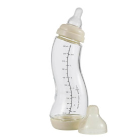 Пляшка Difrax Скляна антиколікова із силіконовою соскою 250 мл S-bottle Natural, Popcorn