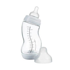 Пляшка Difrax Скляна антиколікова із силіконовою соскою 310 мл S-bottle Wide, White