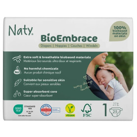 Одноразові дитячі підгузки BioEmbrace Eco by Naty. Розмір 1 (2-5 кг.), 25шт. в упаковці.