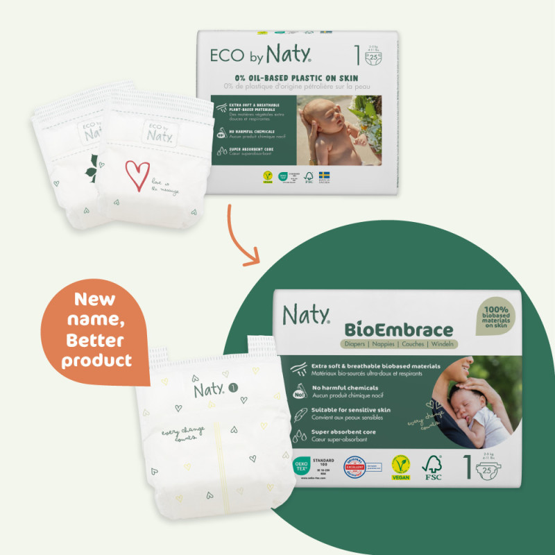 Одноразові дитячі підгузки BioEmbrace Eco by Naty. Розмір 2 (3-6 кг.), 33 шт. в упаковці.