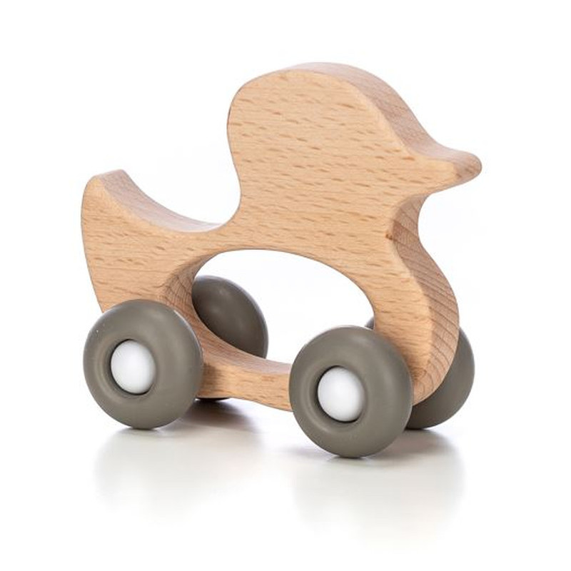 Деревяна іграшка FreeON качка на силіконових колесах