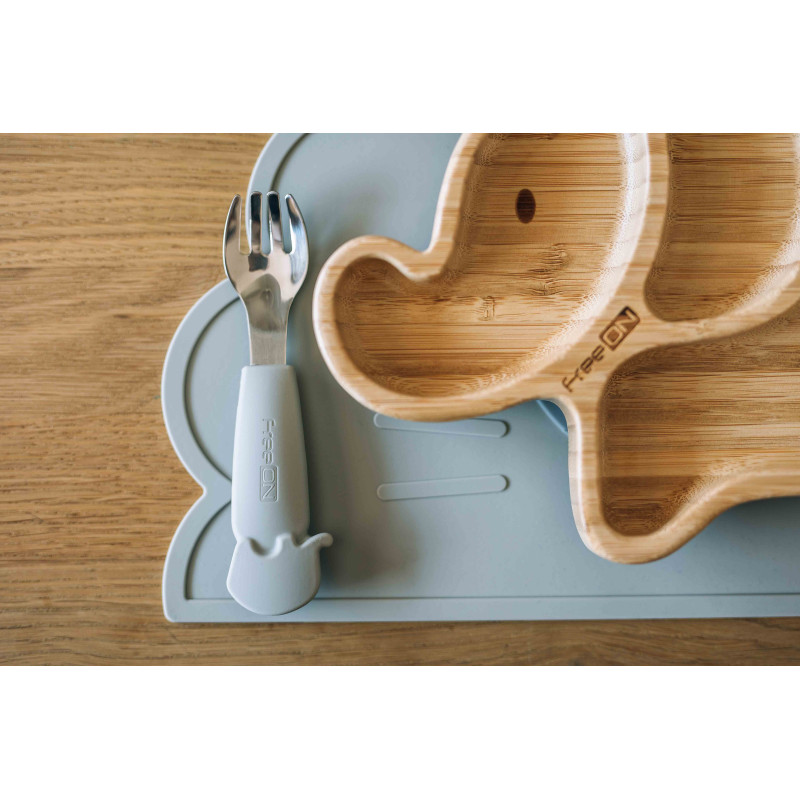 Столові прибори дитячі FreeON Elephant металеві з силіконовою ручкою grey