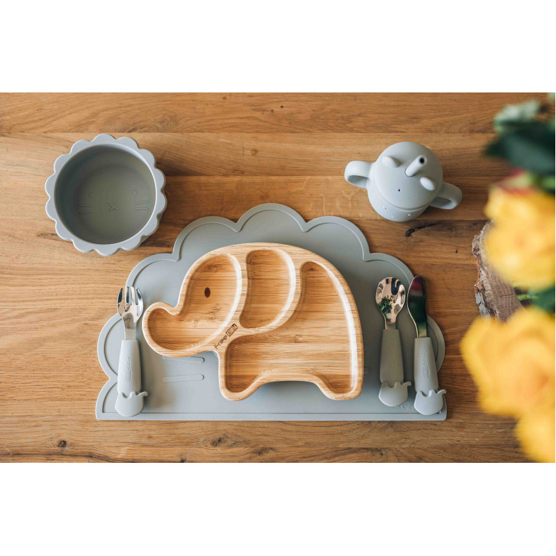 Столові прибори дитячі FreeON Elephant металеві з силіконовою ручкою grey