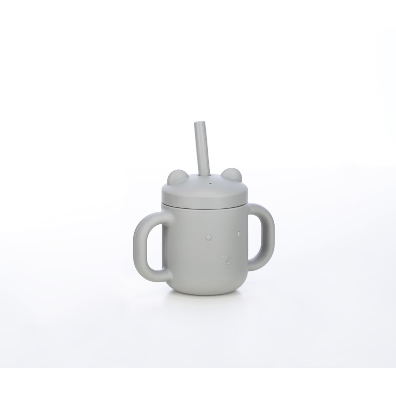Силіконова чашка дитяча FreeON з ручками і соломинкою grey