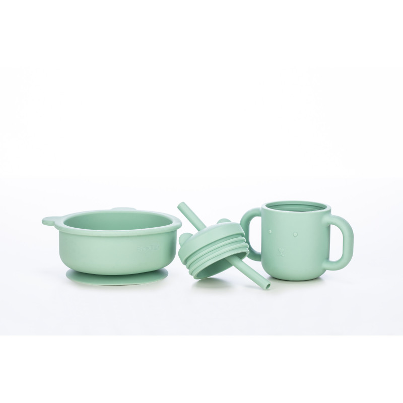 Силіконова чашка дитяча FreeON з ручками і соломинкою mint