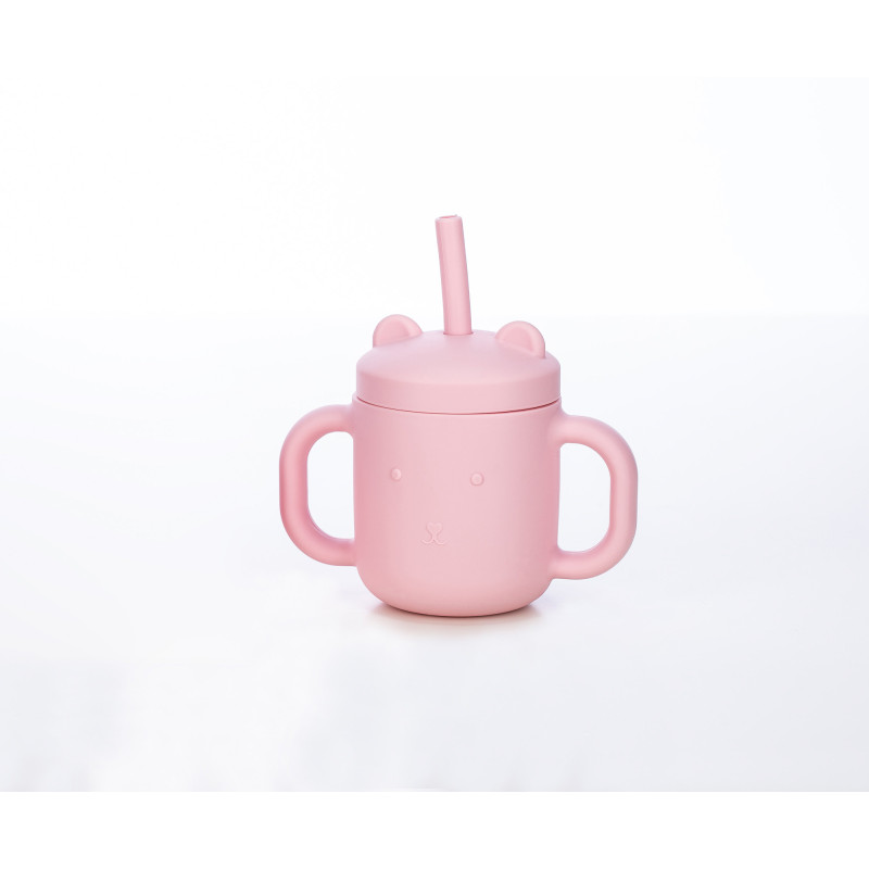 Силіконова чашка дитяча FreeON з ручками і соломинкою pink