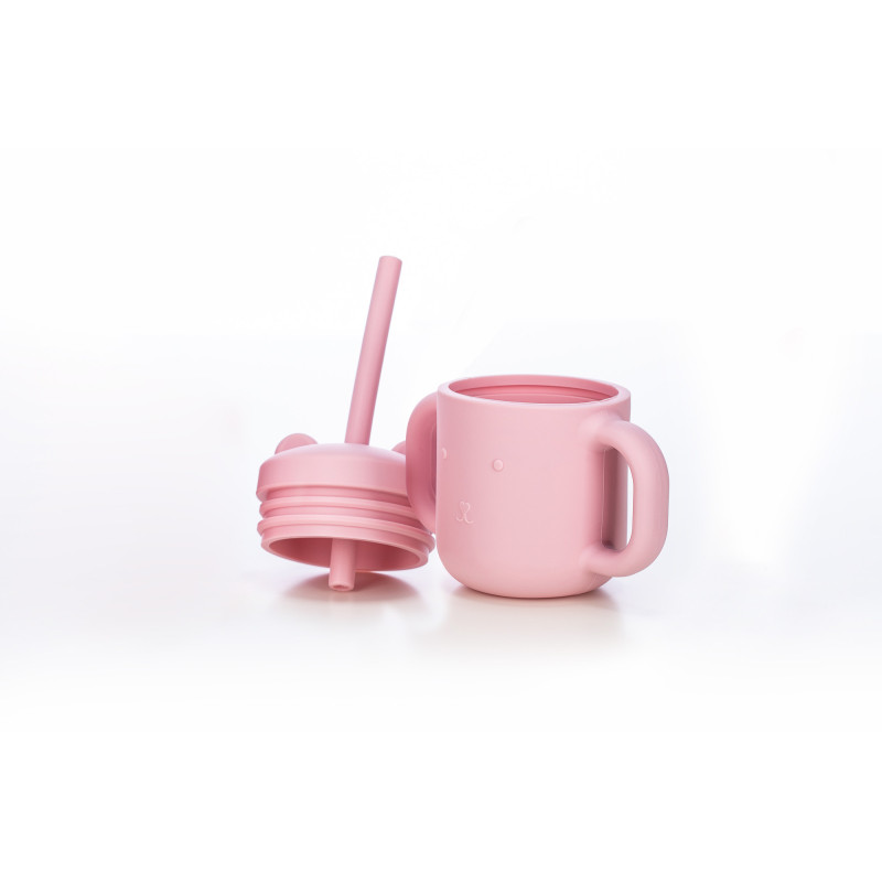 Силіконова чашка дитяча FreeON з ручками і соломинкою pink