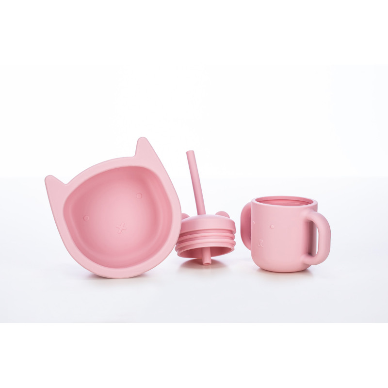 Силіконова чашка дитяча FreeON з ручками і соломинкою pink