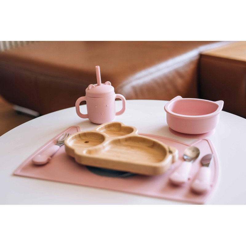 Силіконова чашка дитяча FreeON з ручками і соломинкою pink