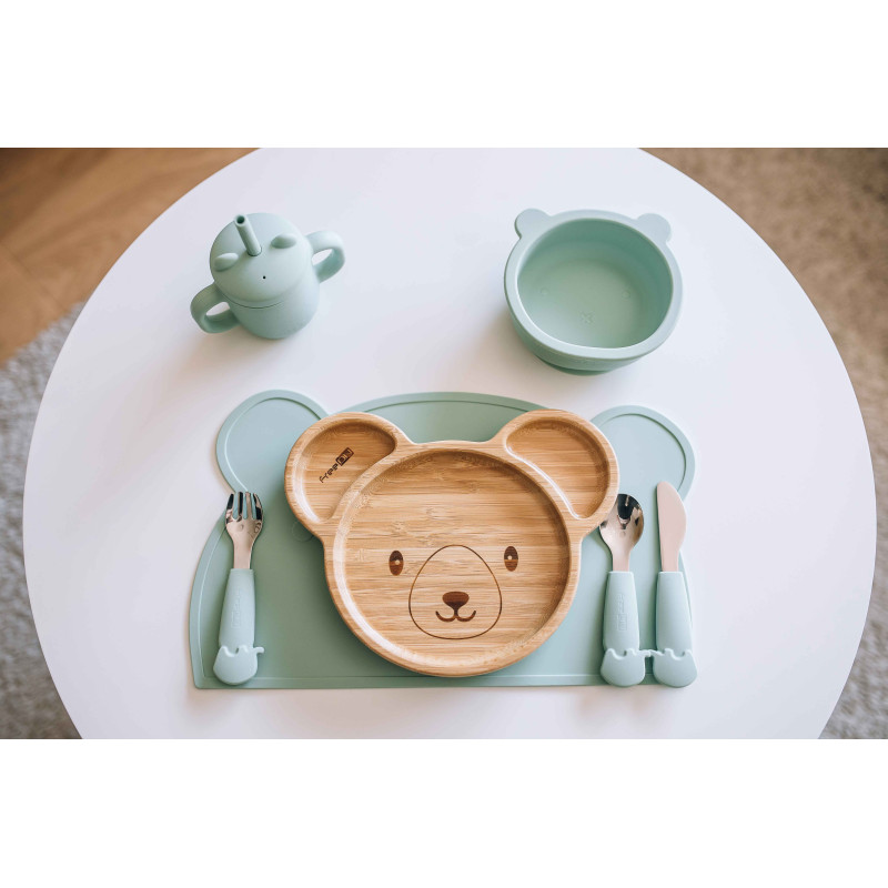 Силіконовий килимок для годування дитини FreeON Bear green