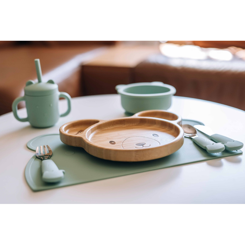 Силіконовий килимок для годування дитини FreeON Bear green