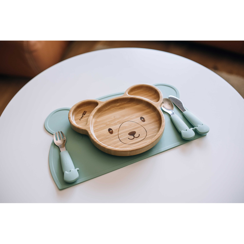 Силіконовий килимок для годування дитини FreeON Bear green